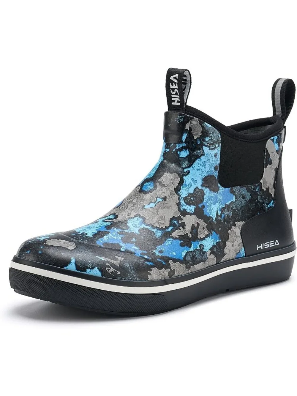 Men's Blue Camo Ankle Deck Waterproof Rubber Neoprene Fishing Non-Slip Rain Boot